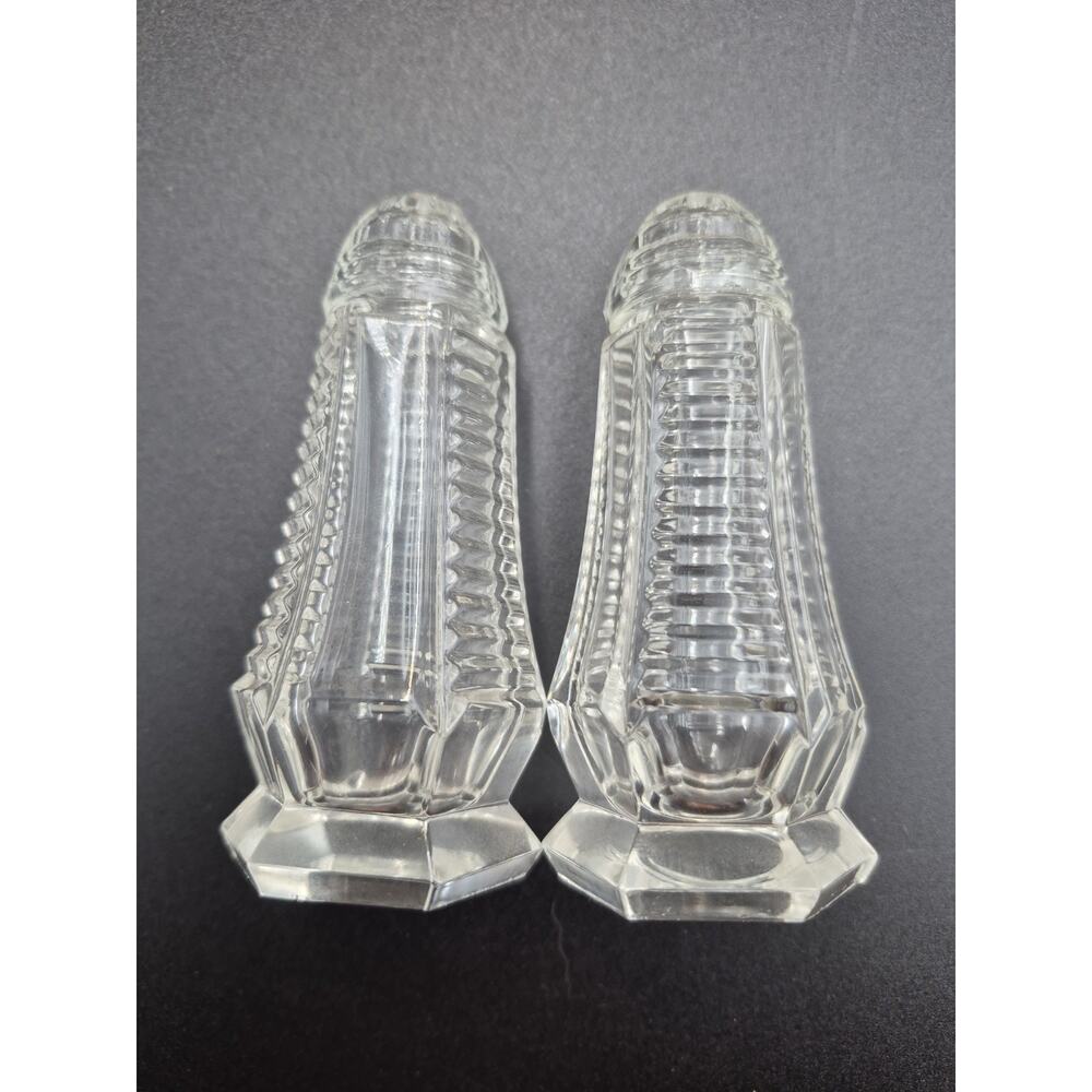 Vintage Six Panel Bohemia Glass Salt Pepper Shakers Screw On Lids 4" Tall